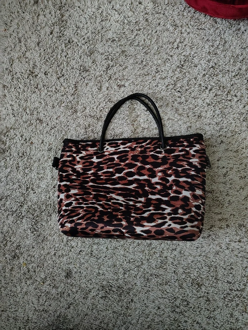 Leopard Print Tote Bag with Red & Black Stripe haute Shore